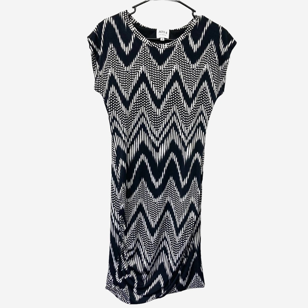 misa los angeles chevron print ruched mini dress